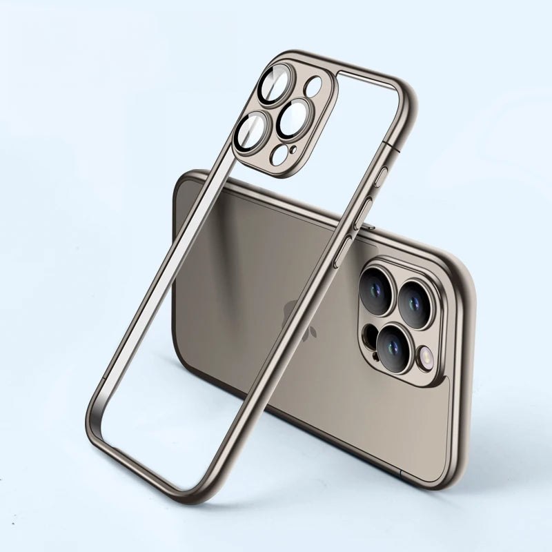 Case iPhone Galvanizada com Moldura Removível e Proteção de Câmera