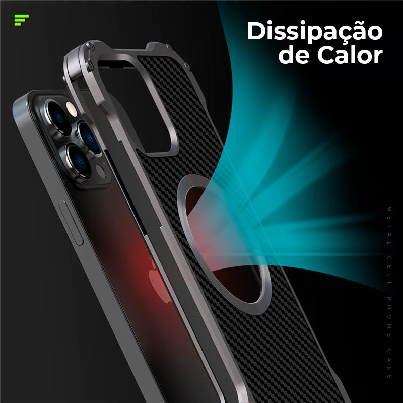 Case iPhone de Fibra de Carbono + Película Protetora de Câmera