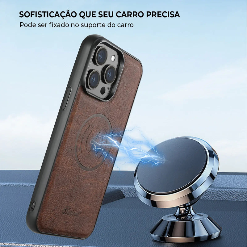 Case iPhone MagSafe de Couro com Carteira Magnética 2 em 1