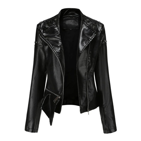 Jaqueta Feminina Estilo Motociclista com Gola Alta - (Promoção de Inverno 2026)