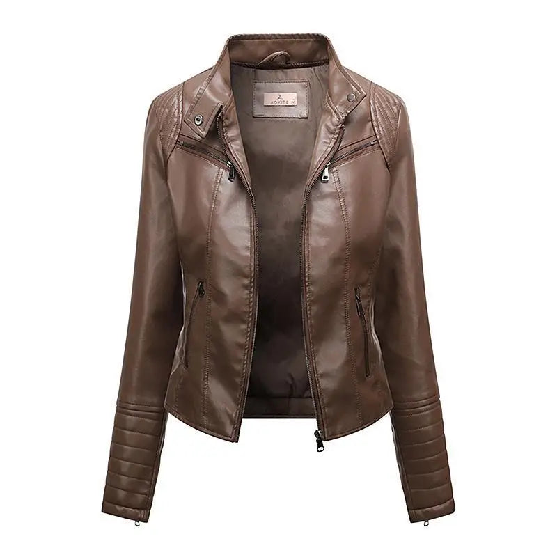 Jaqueta Feminina Slim Black Luxe com Gola Alta Estilo Motociclista - (Promoção de Inverno 2026)