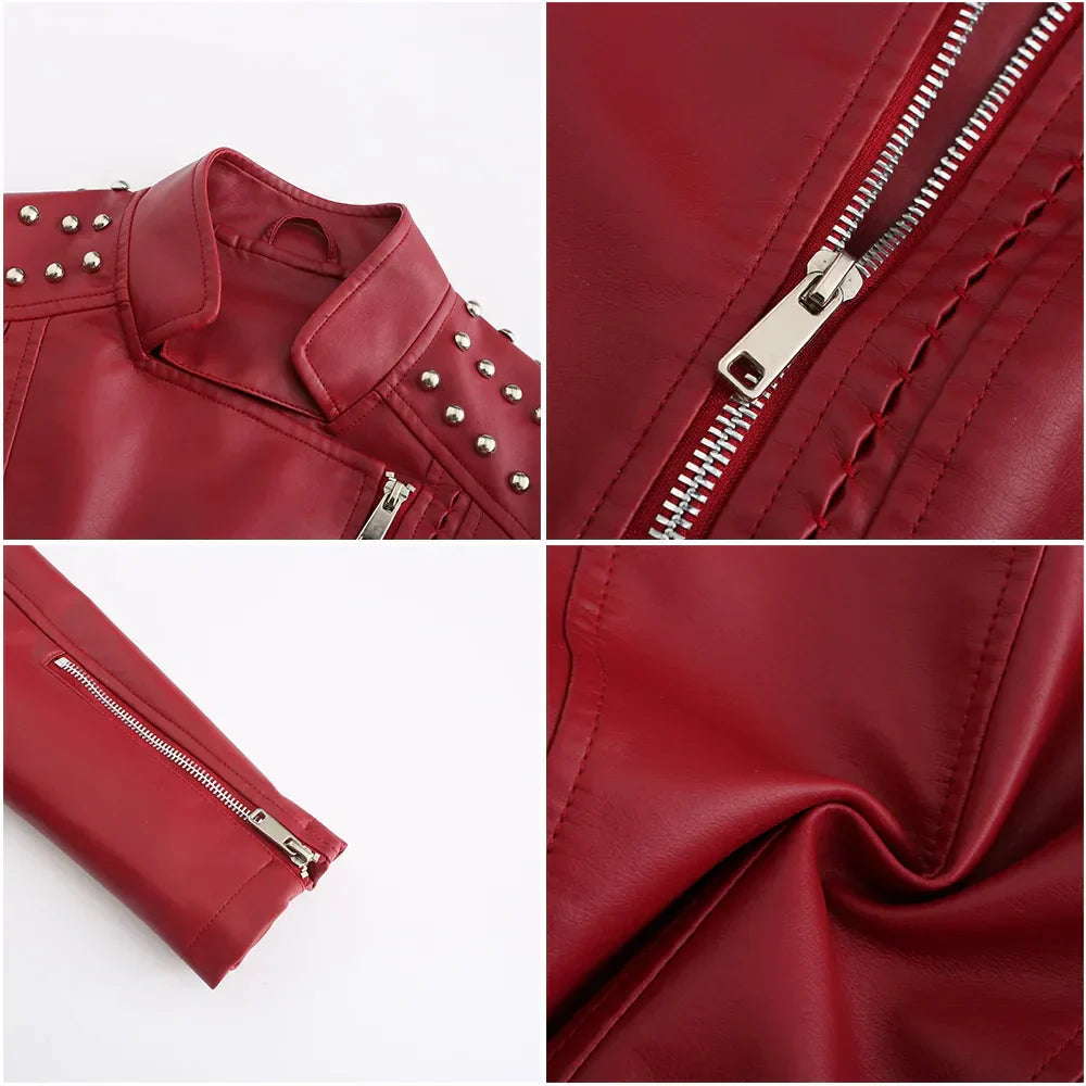 Jaqueta Feminina Slim Estilo Biker com Gola Dobrável e Detalhes Retrô - (Promoção de Inverno 2026)