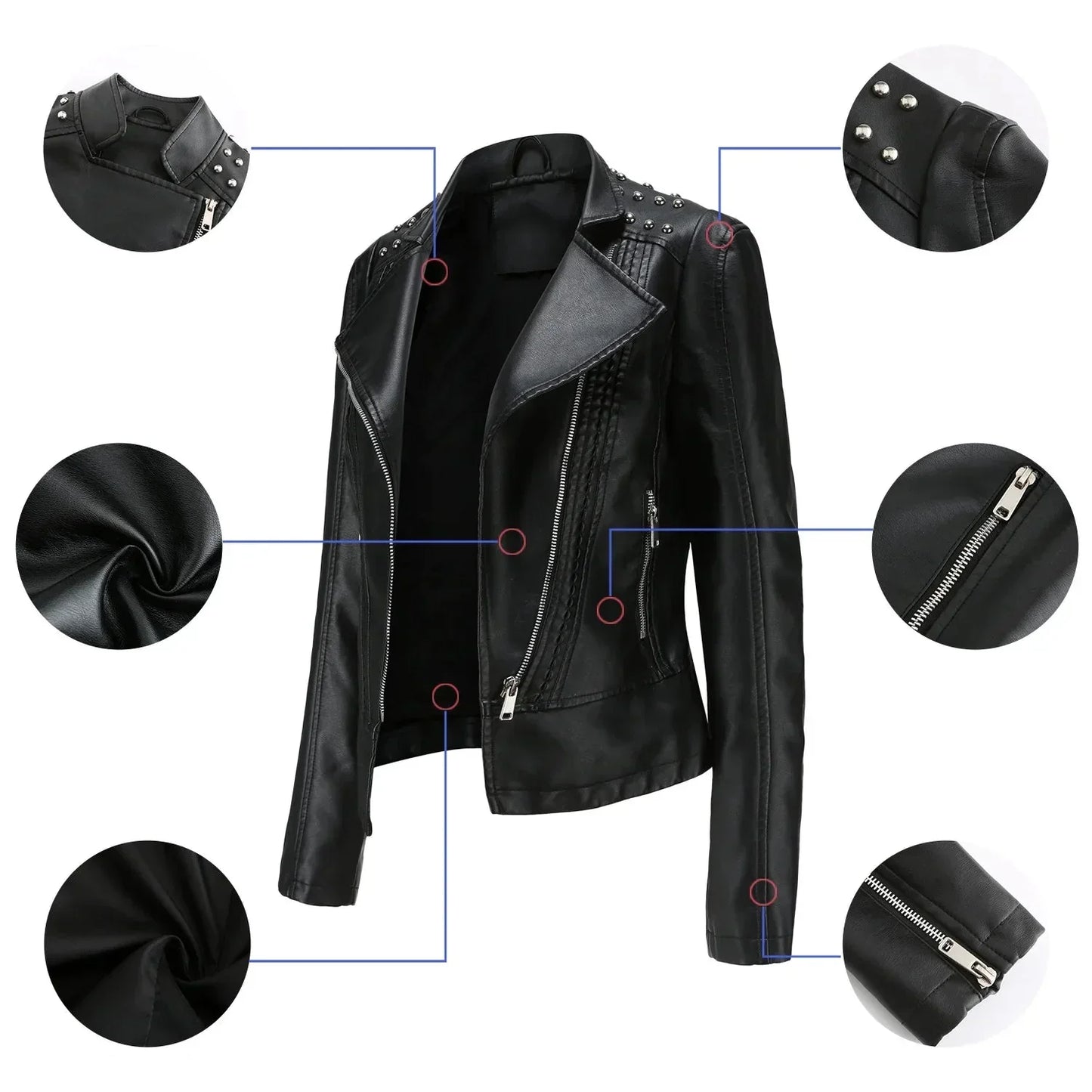 Jaqueta Feminina Slim Estilo Biker com Gola Dobrável e Detalhes Retrô - (Promoção de Inverno 2026)