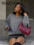 Casaco Feminino Vintage de Malha com Zíper e Gola Redonda - (Promoção de Inverno 2026)
