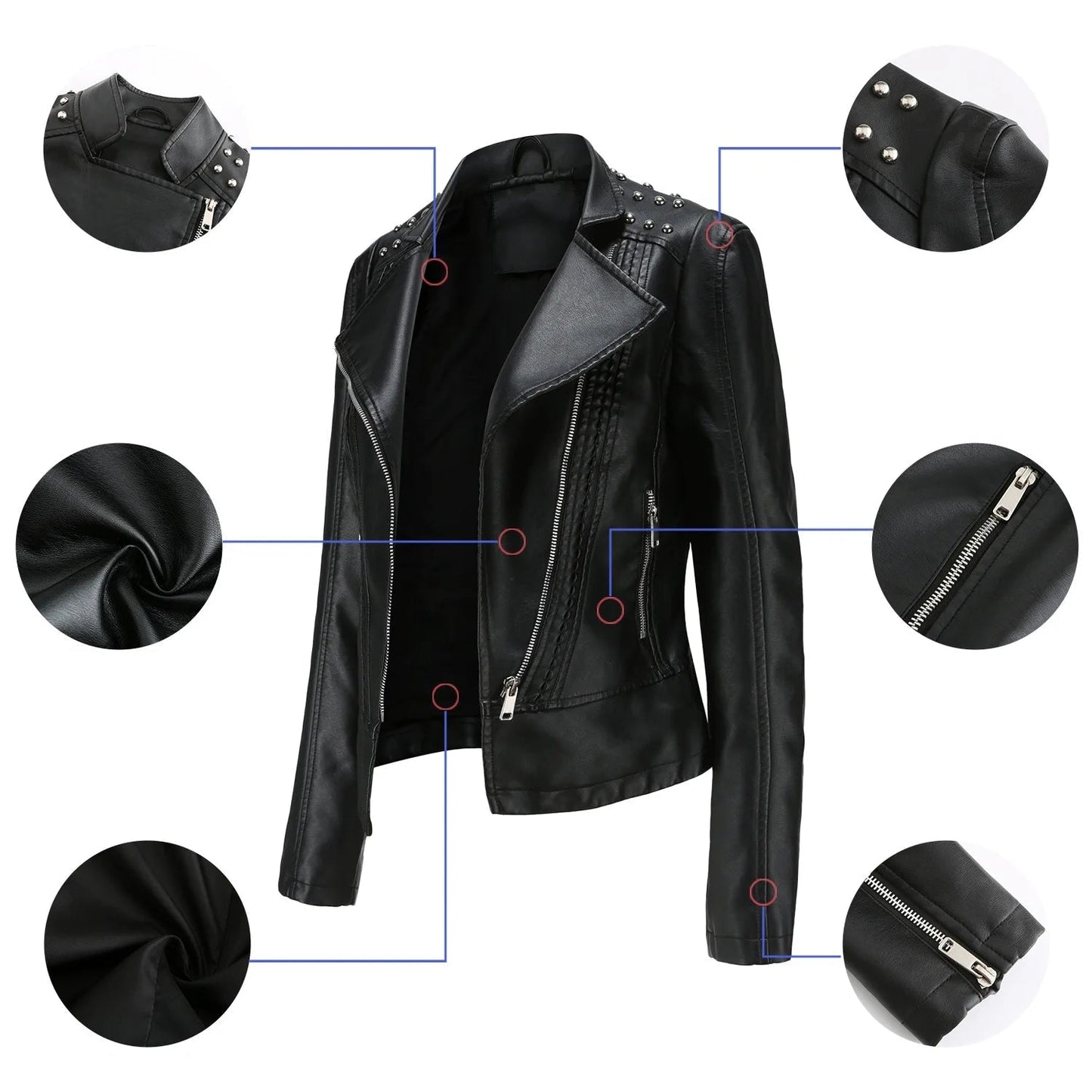 Jaqueta Feminina Slim Estilo Biker com Gola Dobrável e Detalhes Retrô - (Promoção de Inverno 2026)
