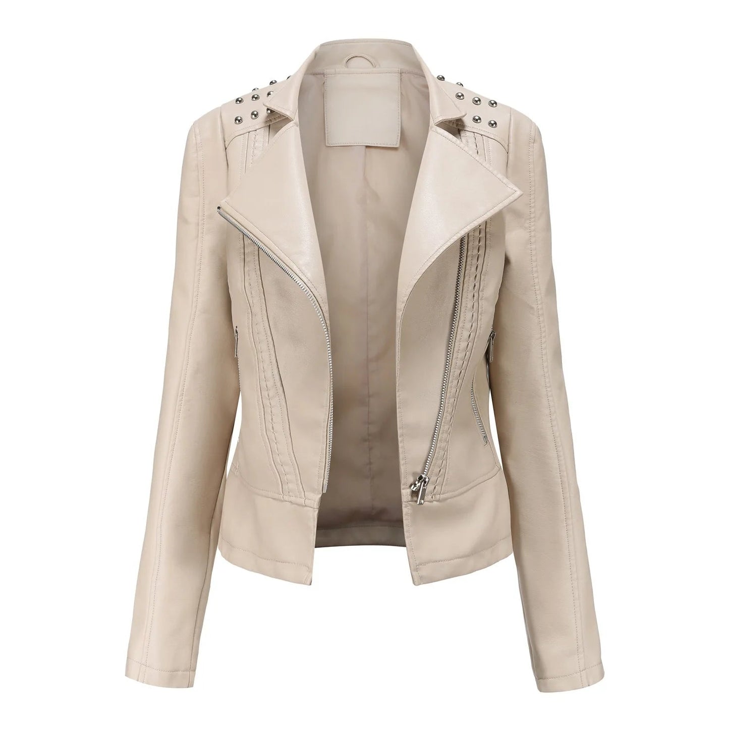 Jaqueta Feminina Slim Estilo Biker com Gola Dobrável e Detalhes Retrô - (Promoção de Inverno 2026)