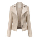 Jaqueta Feminina Slim Estilo Biker com Gola Dobrável e Detalhes Retrô - (Promoção de Inverno 2026)