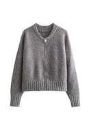 Casaco Feminino Vintage de Malha com Zíper e Gola Redonda - (Promoção de Inverno 2026)