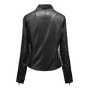 Jaqueta Feminina Slim Black Luxe com Gola Alta Estilo Motociclista - (Promoção de Inverno 2026)